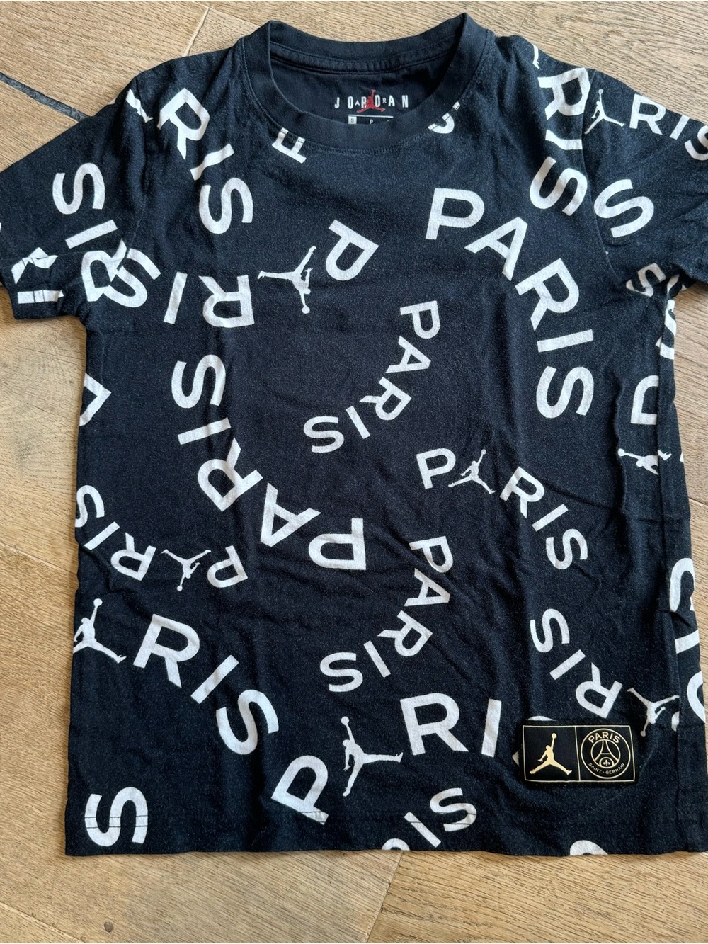 Jordan Black Tee with White PARIS All-Over Print